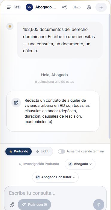 Pantalla de inicio de GPTLEGAL en el celular: una consulta sugerida, los modos Profundo y Light, Investigación Profunda y el cuadro para escribir